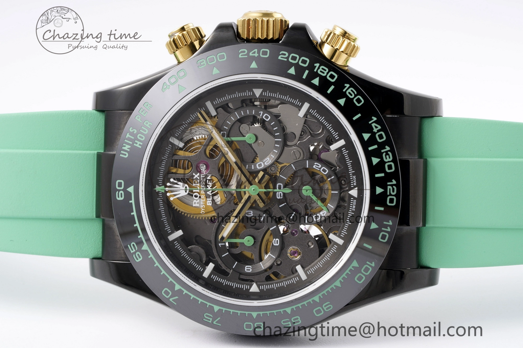 Daytona PVD Ceramic Bezel GETF Best Edition Skeleton Green Dial on Avocado Green Rubber Strap SA4130