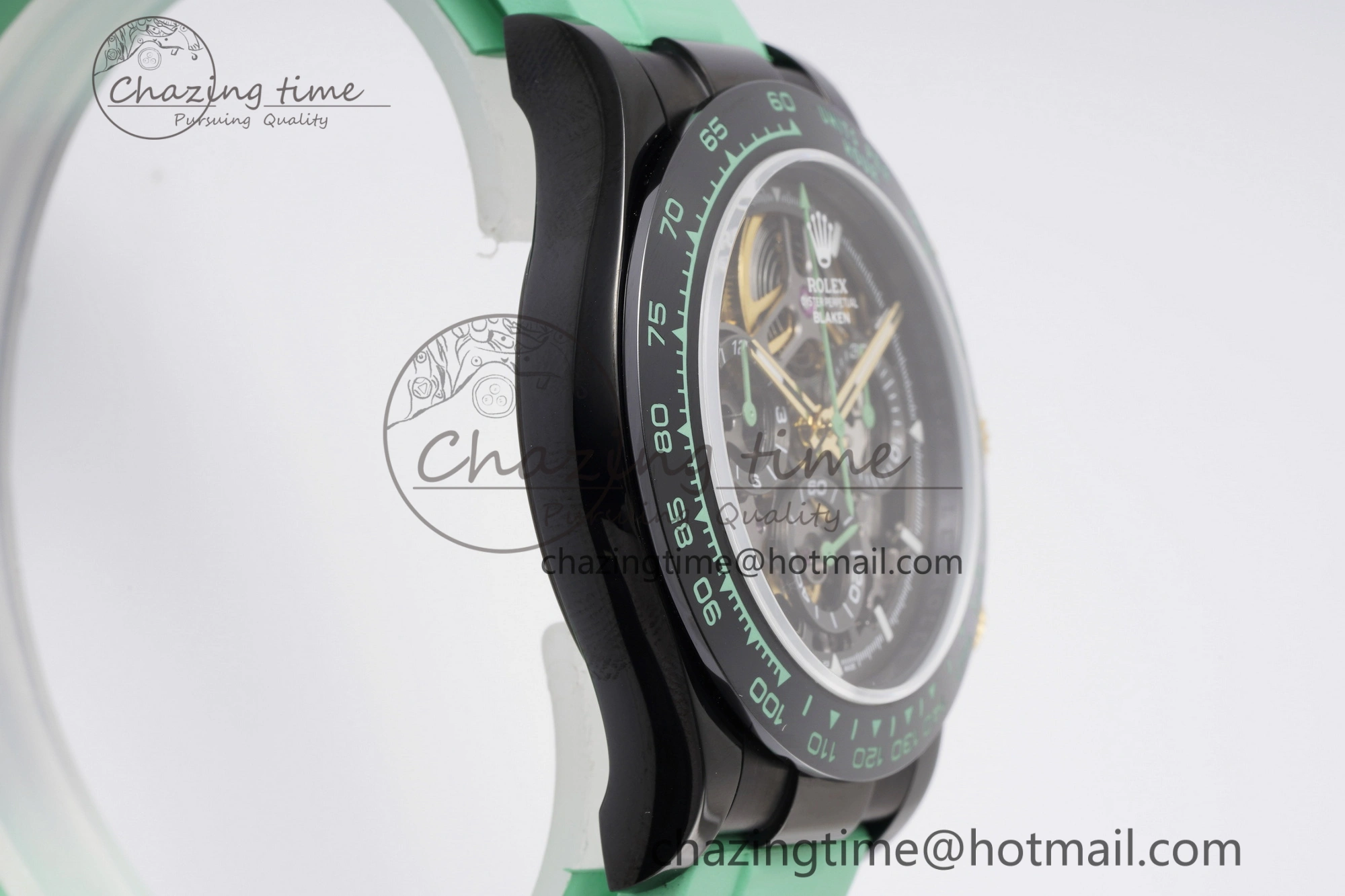 Daytona PVD Ceramic Bezel GETF Best Edition Skeleton Green Dial on Avocado Green Rubber Strap SA4130