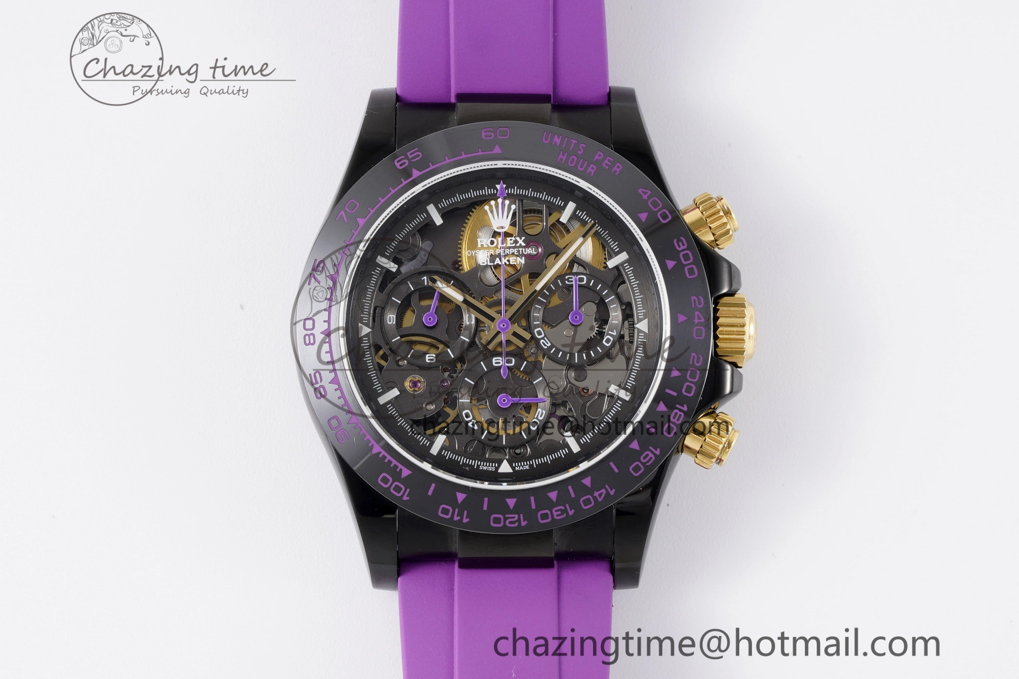 Daytona PVD Ceramic Bezel GETF Best Edition Skeleton Purple Dial on Purple Rubber Strap SA4130