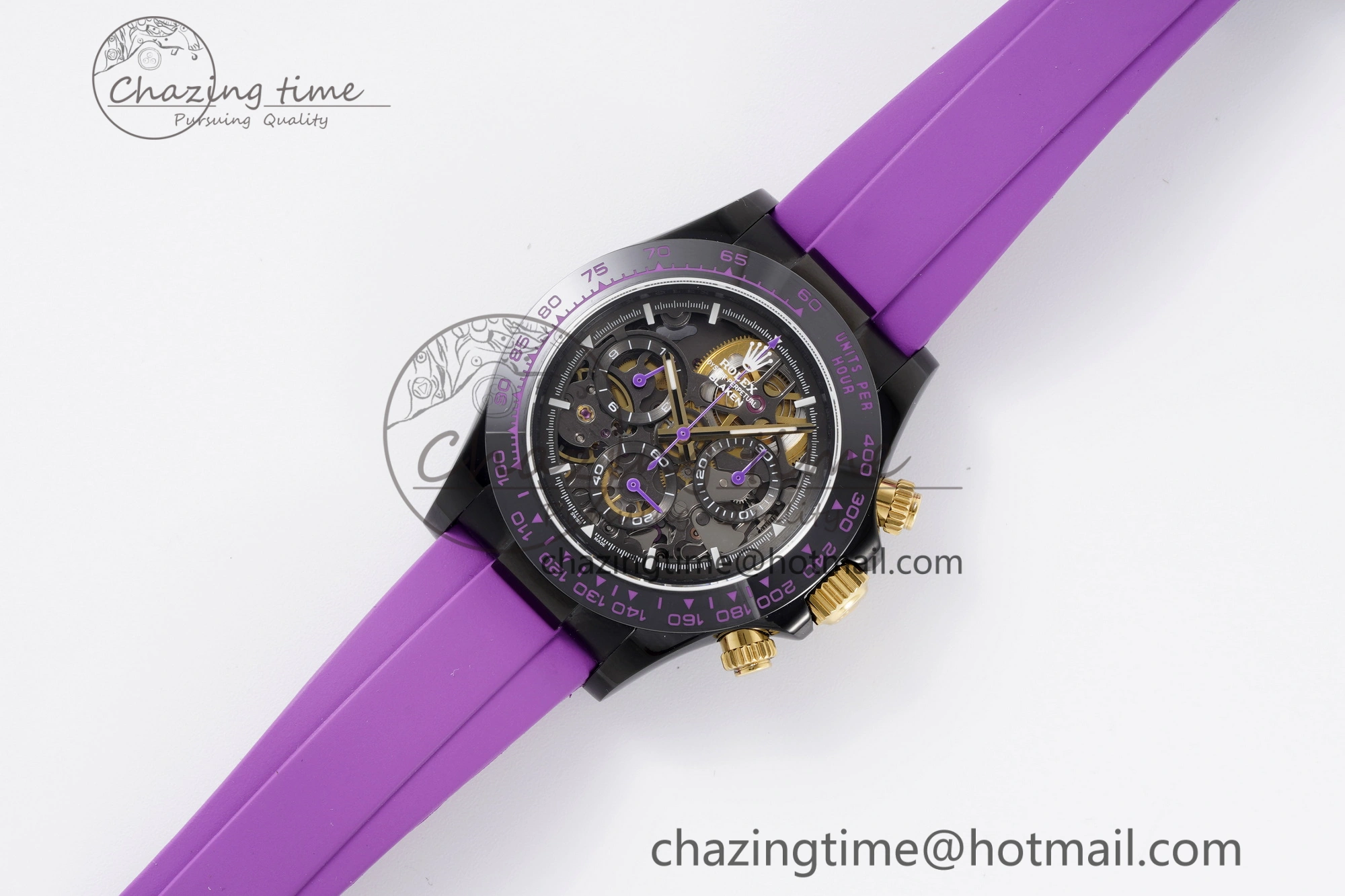 Daytona PVD Ceramic Bezel GETF Best Edition Skeleton Purple Dial on Purple Rubber Strap SA4130