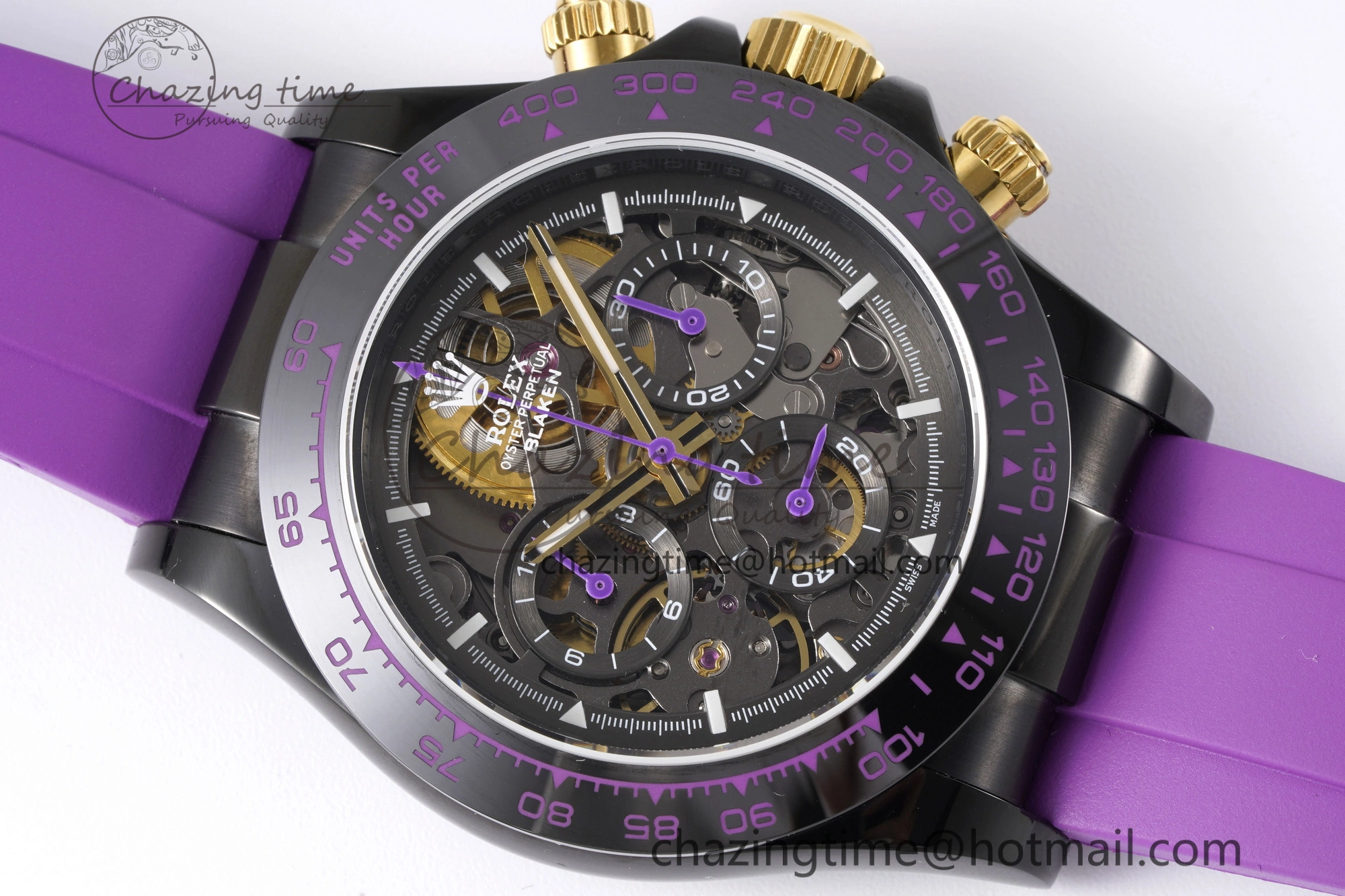 Daytona PVD Ceramic Bezel GETF Best Edition Skeleton Purple Dial on Purple Rubber Strap SA4130