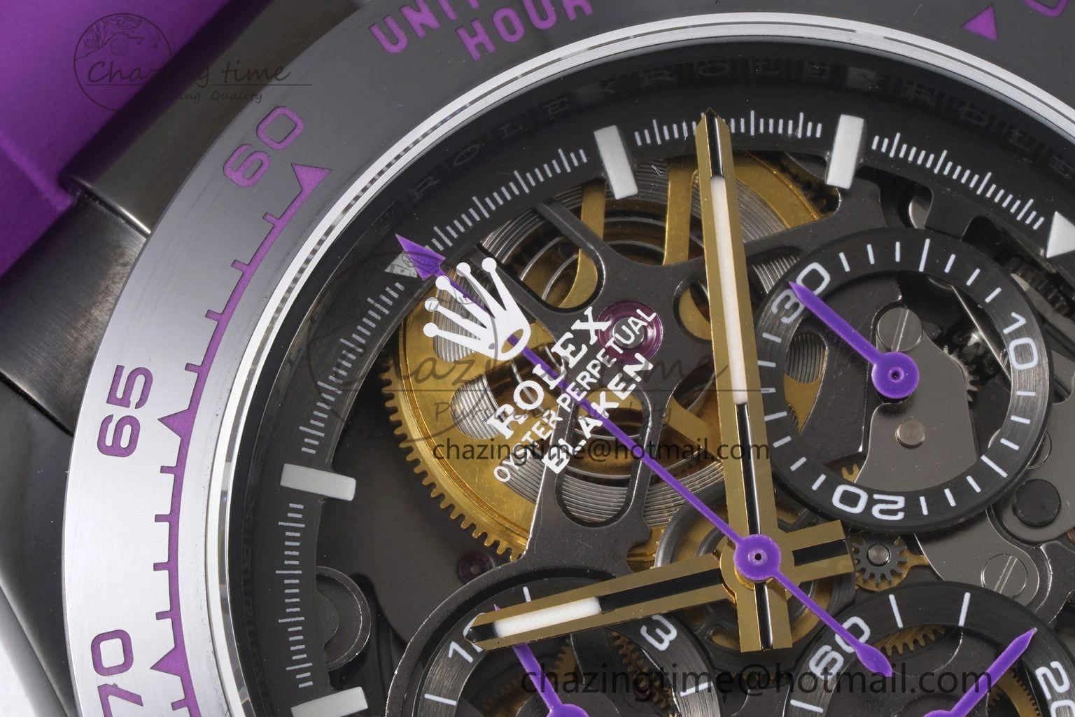 Daytona PVD Ceramic Bezel GETF Best Edition Skeleton Purple Dial on Purple Rubber Strap SA4130