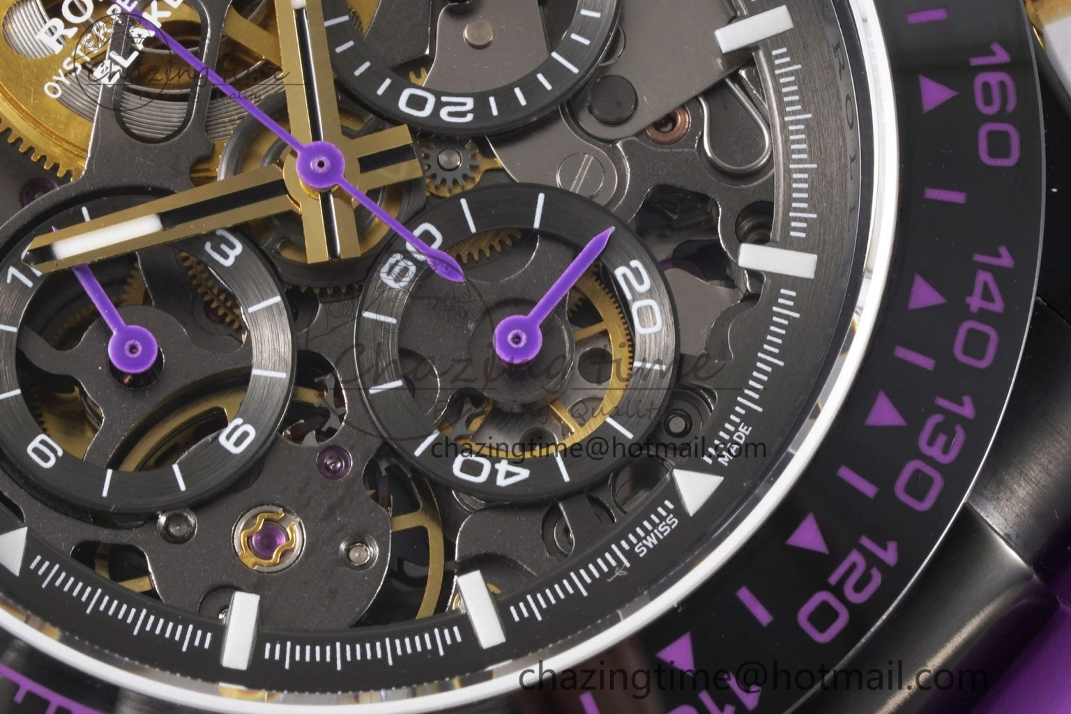Daytona PVD Ceramic Bezel GETF Best Edition Skeleton Purple Dial on Purple Rubber Strap SA4130