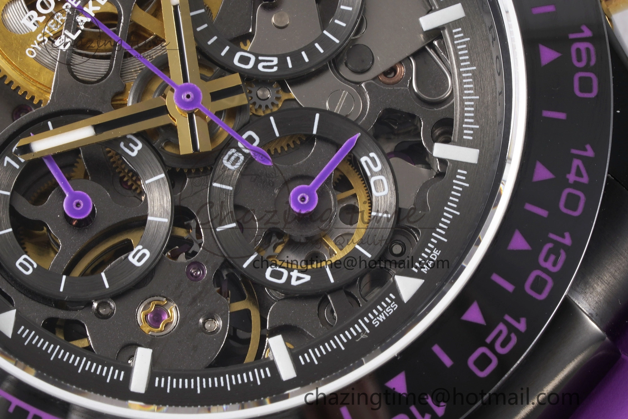 Daytona PVD Ceramic Bezel GETF Best Edition Skeleton Purple Dial on Purple Rubber Strap SA4130