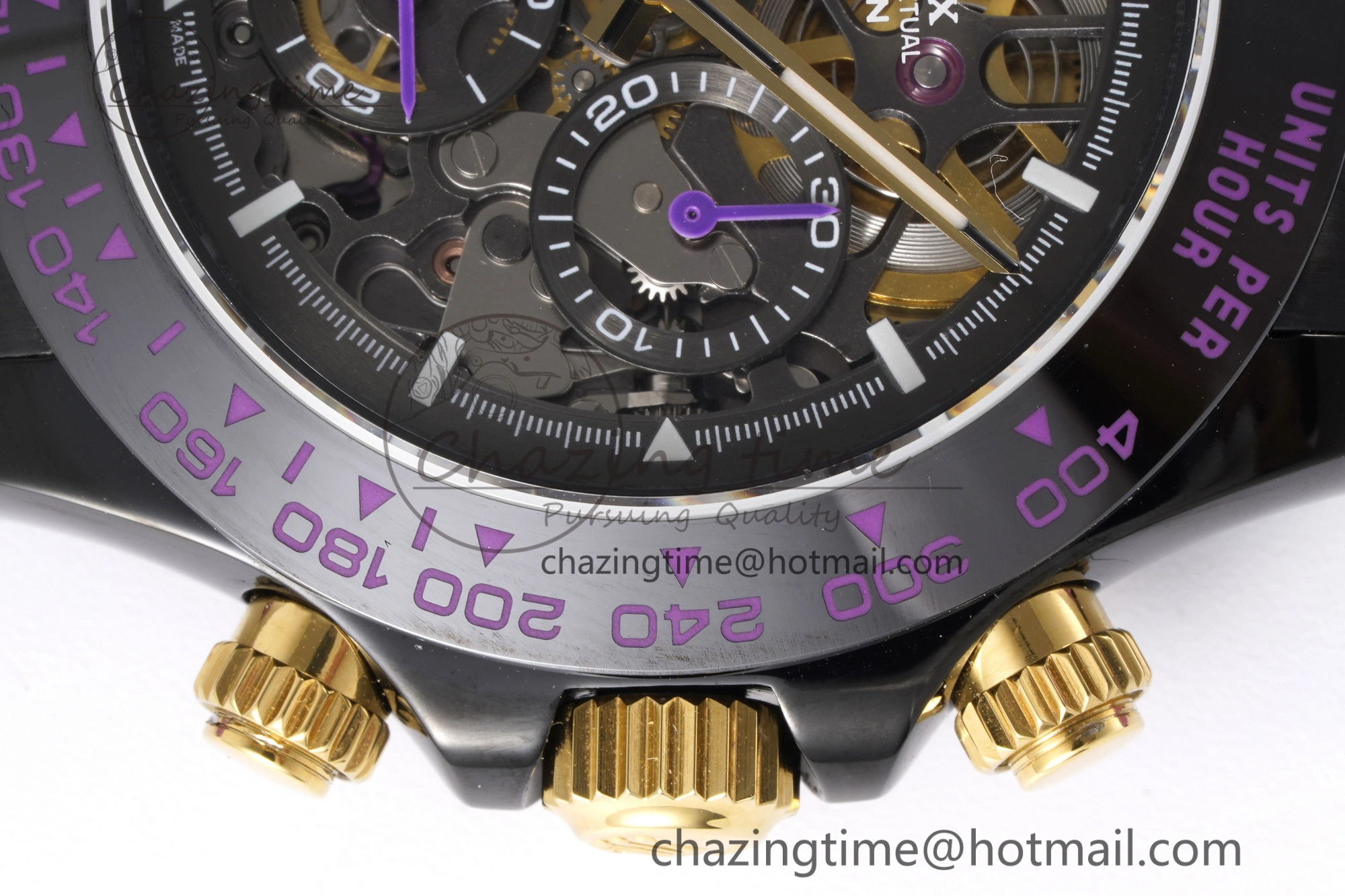 Daytona PVD Ceramic Bezel GETF Best Edition Skeleton Purple Dial on Purple Rubber Strap SA4130