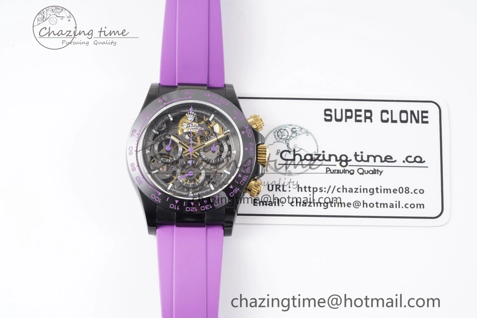Daytona PVD Ceramic Bezel GETF Best Edition Skeleton Purple Dial on Purple Rubber Strap SA4130