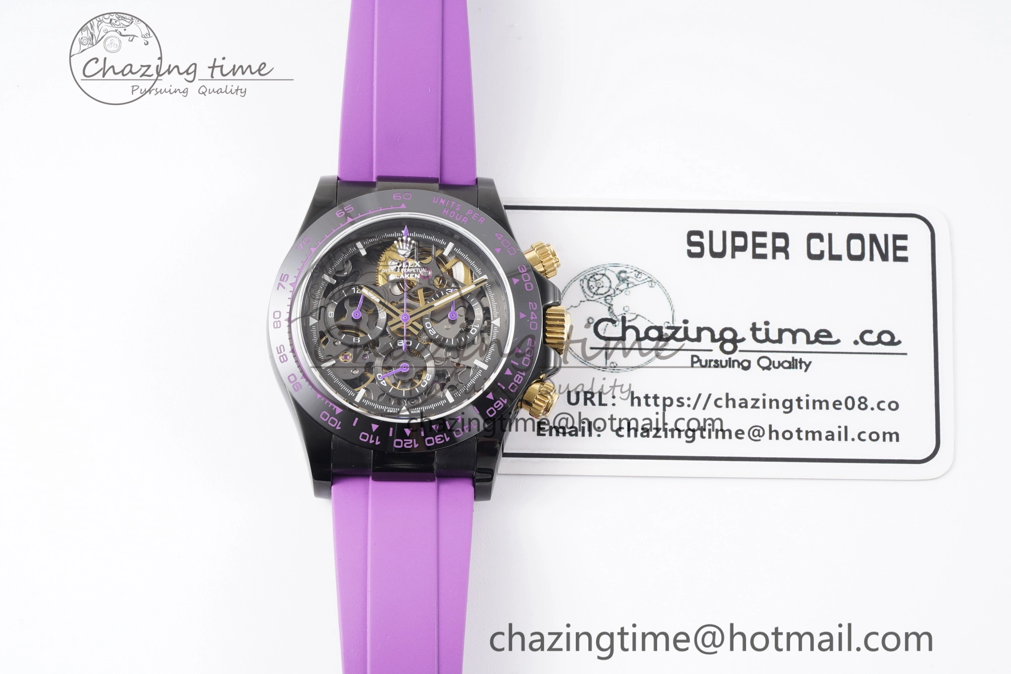 Daytona PVD Ceramic Bezel GETF Best Edition Skeleton Purple Dial on Purple Rubber Strap SA4130