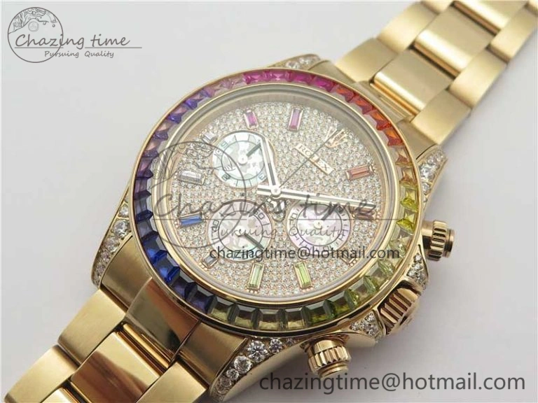 Daytona RG JHF Best Edition RG Diamonds Dial Rainbow Bezel on RG Bracelet A4130