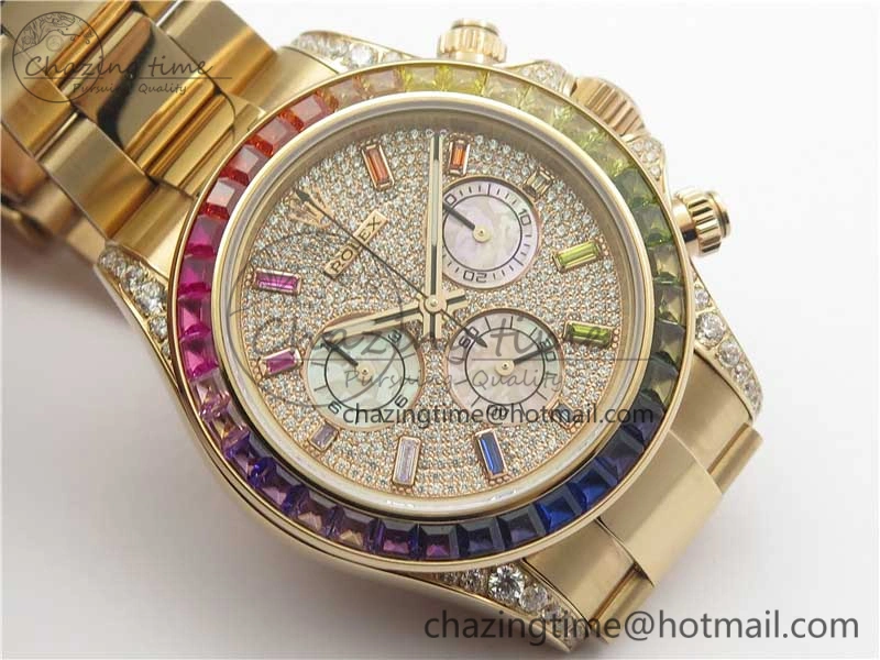 Daytona RG JHF Best Edition RG Diamonds Dial Rainbow Bezel on RG Bracelet A4130