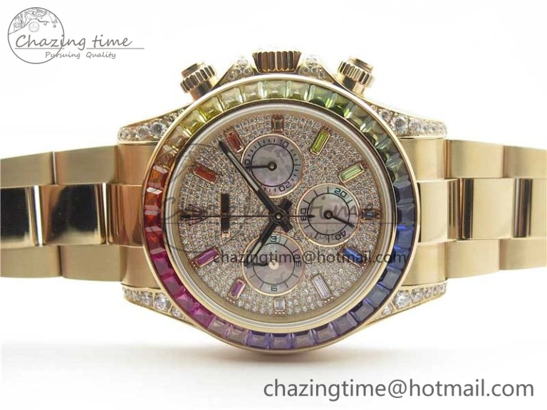 Daytona RG JHF Best Edition RG Diamonds Dial Rainbow Bezel on RG Bracelet A4130