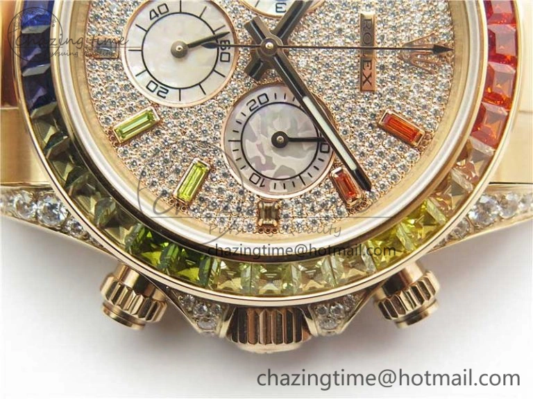 Daytona RG JHF Best Edition RG Diamonds Dial Rainbow Bezel on RG Bracelet A4130