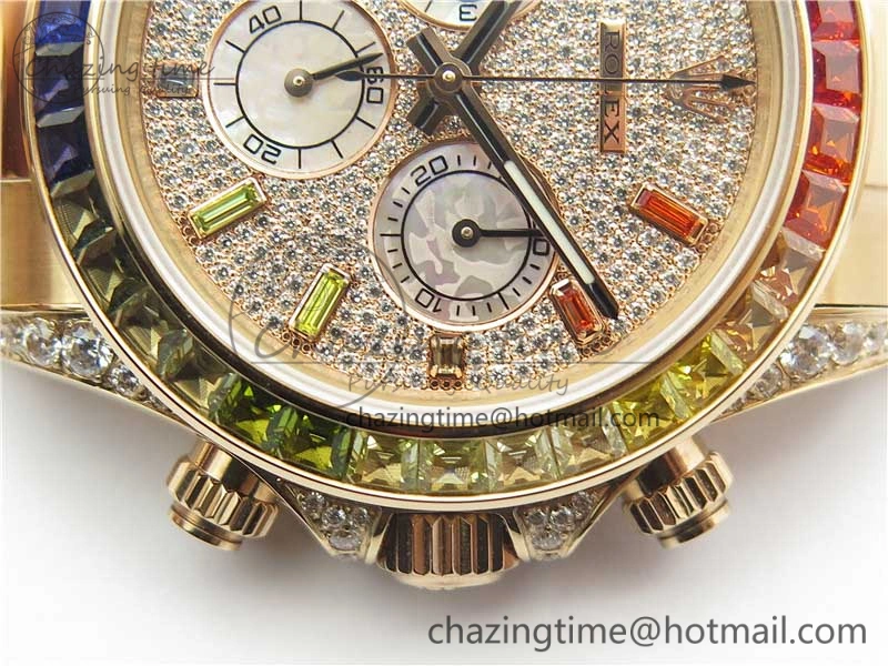 Daytona RG JHF Best Edition RG Diamonds Dial Rainbow Bezel on RG Bracelet A4130