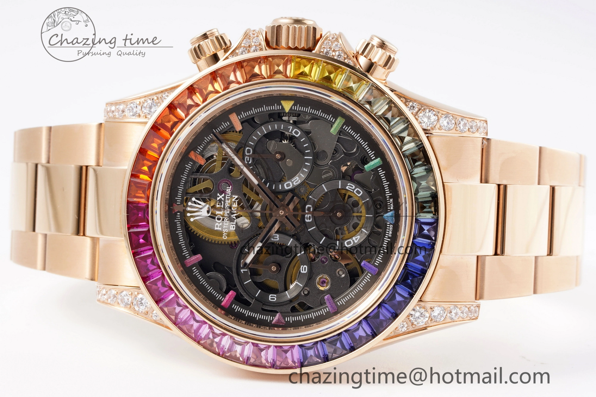 Daytona RG Rainbow Bezel GETF Best Edition Skeleton Dial on RG Bracelet SA4130