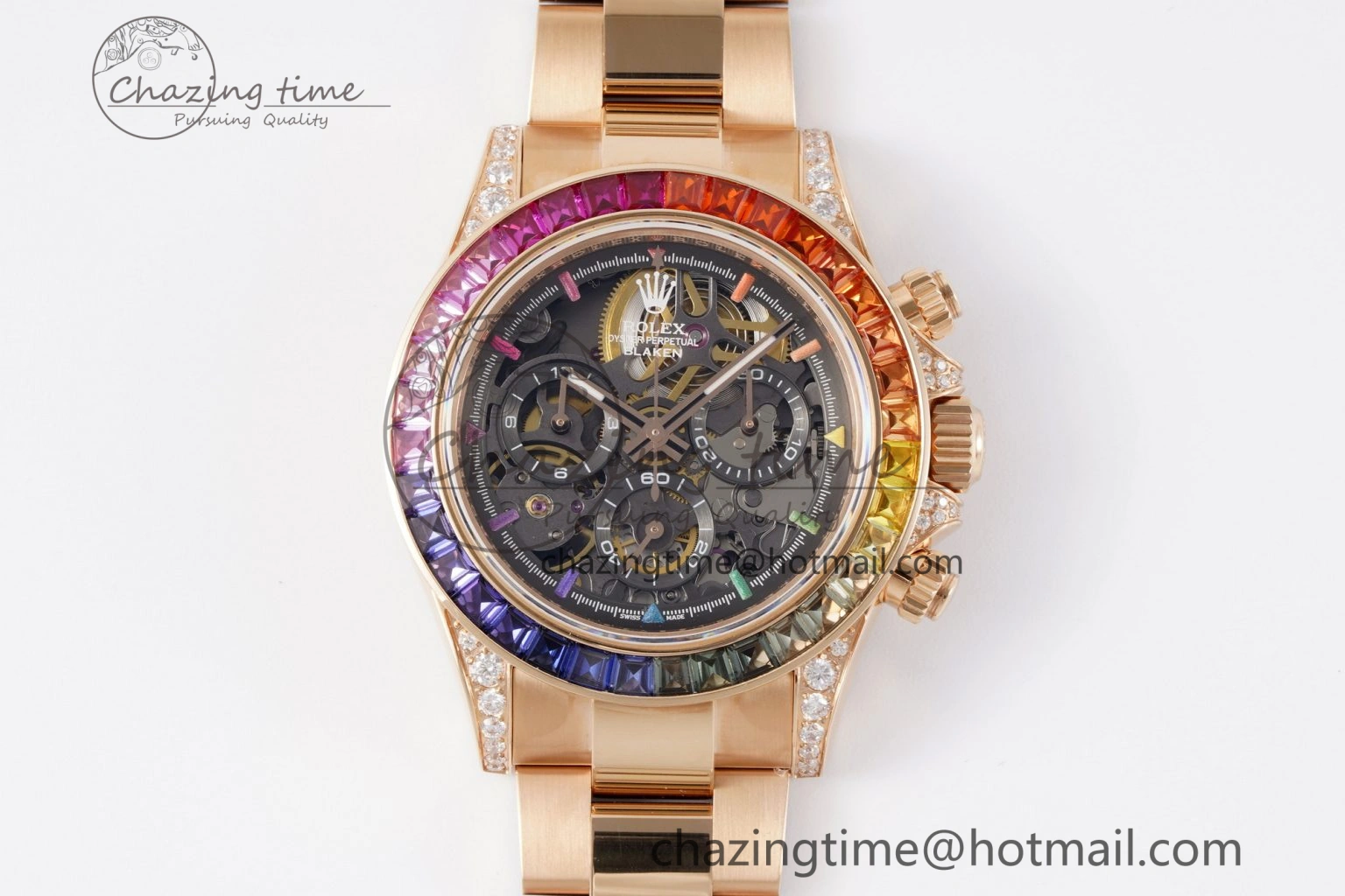 Daytona RG Rainbow Bezel GETF Best Edition Skeleton Dial on RG Bracelet SA4130