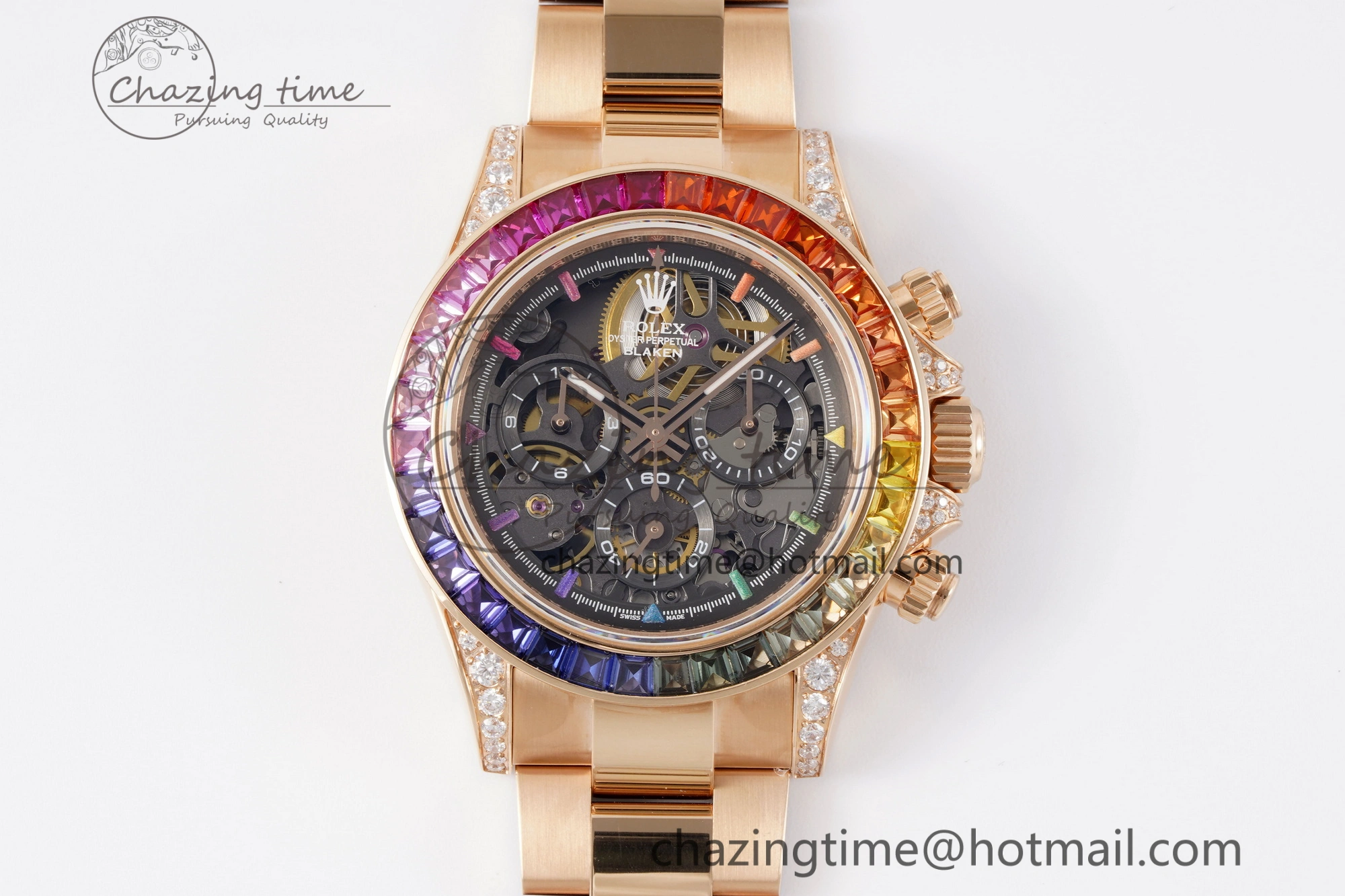 Daytona RG Rainbow Bezel GETF Best Edition Skeleton Dial on RG Bracelet SA4130