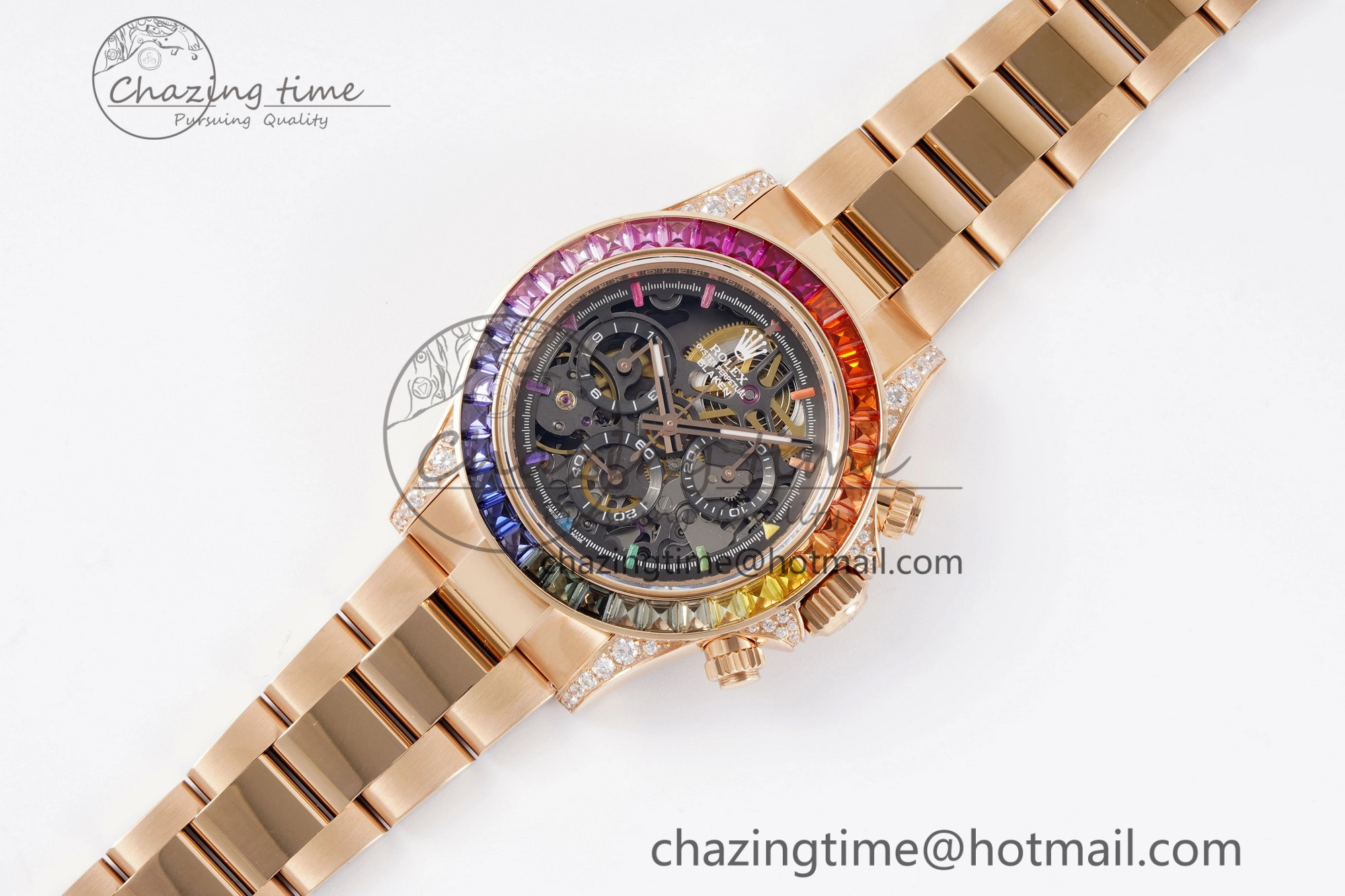 Daytona RG Rainbow Bezel GETF Best Edition Skeleton Dial on RG Bracelet SA4130