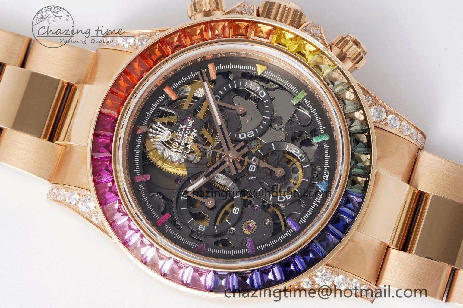 Daytona RG Rainbow Bezel GETF Best Edition Skeleton Dial on RG Bracelet SA4130