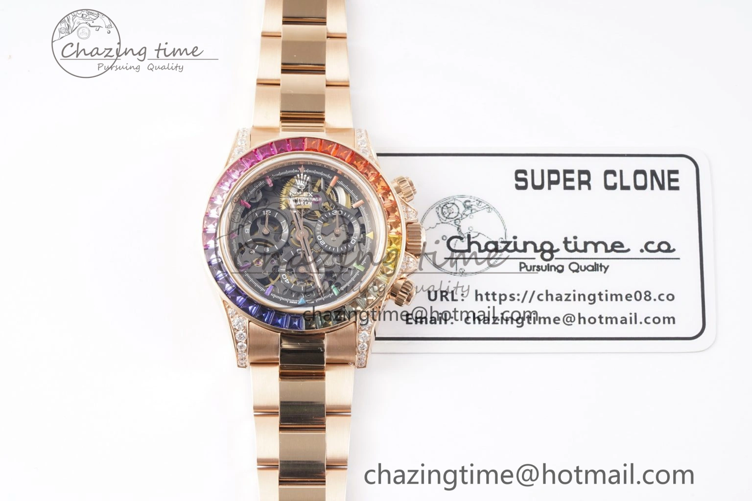 Daytona RG Rainbow Bezel GETF Best Edition Skeleton Dial on RG Bracelet SA4130
