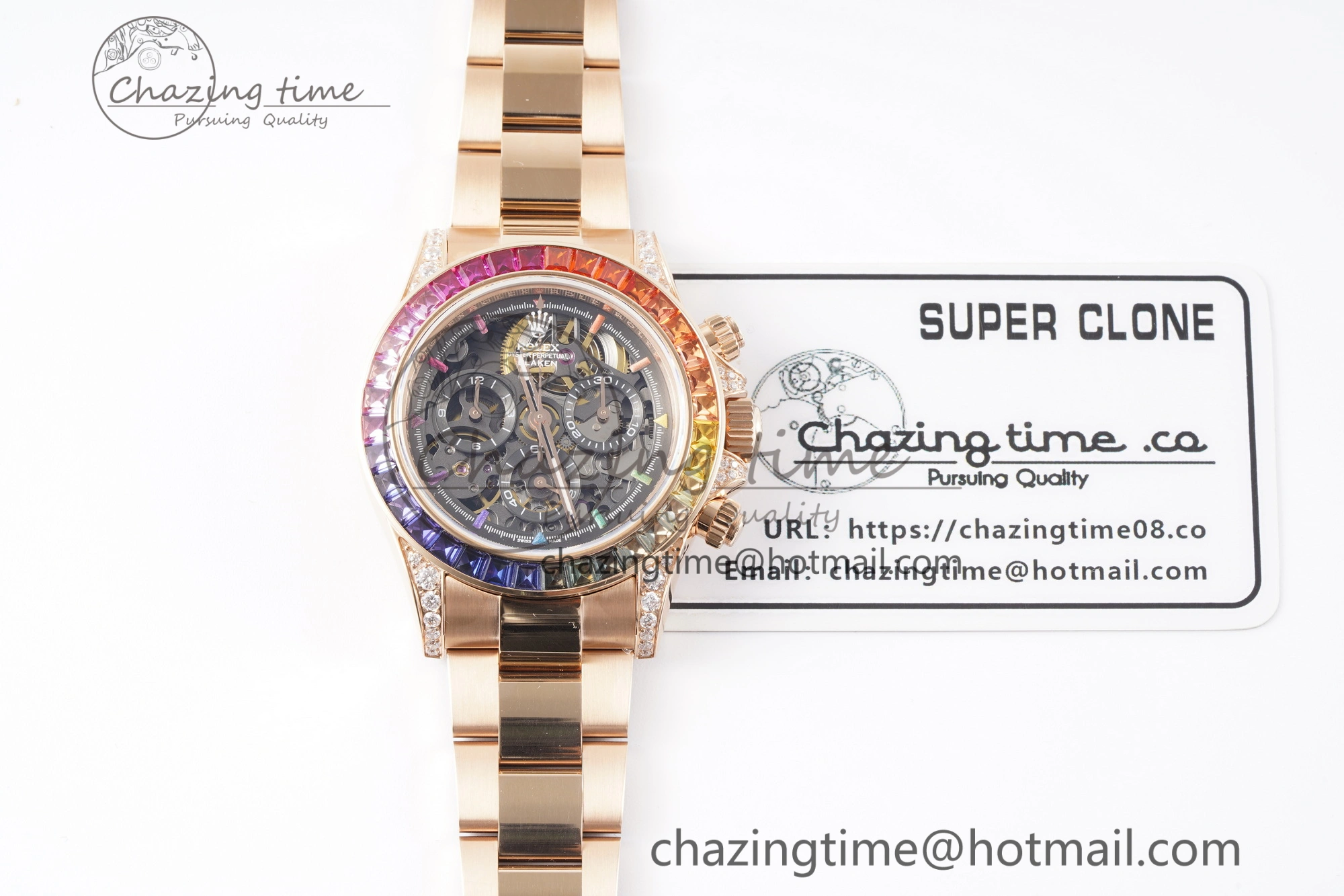 Daytona RG Rainbow Bezel GETF Best Edition Skeleton Dial on RG Bracelet SA4130