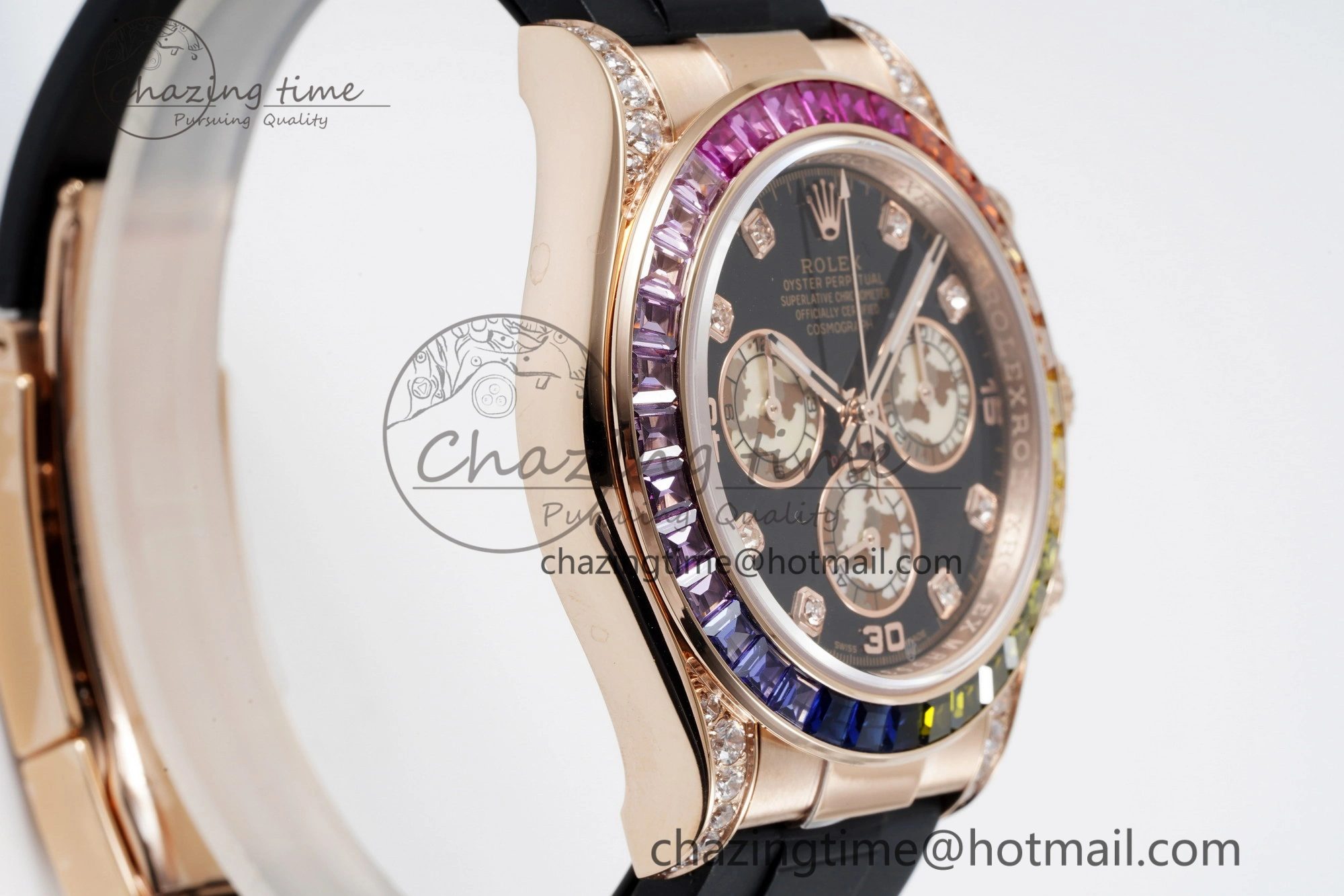 Daytona RG Rainbow Diamonds Bezel JVSF 1:1 Best Edition 904L Steel White Panda Dial on Oysterflex Strap A7750
