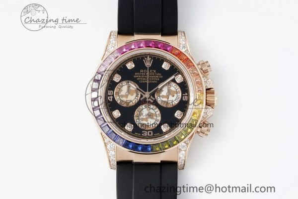 Daytona RG Rainbow Diamonds Bezel JVSF 1:1 Best Edition 904L Steel White Panda Dial on Oysterflex Strap A7750