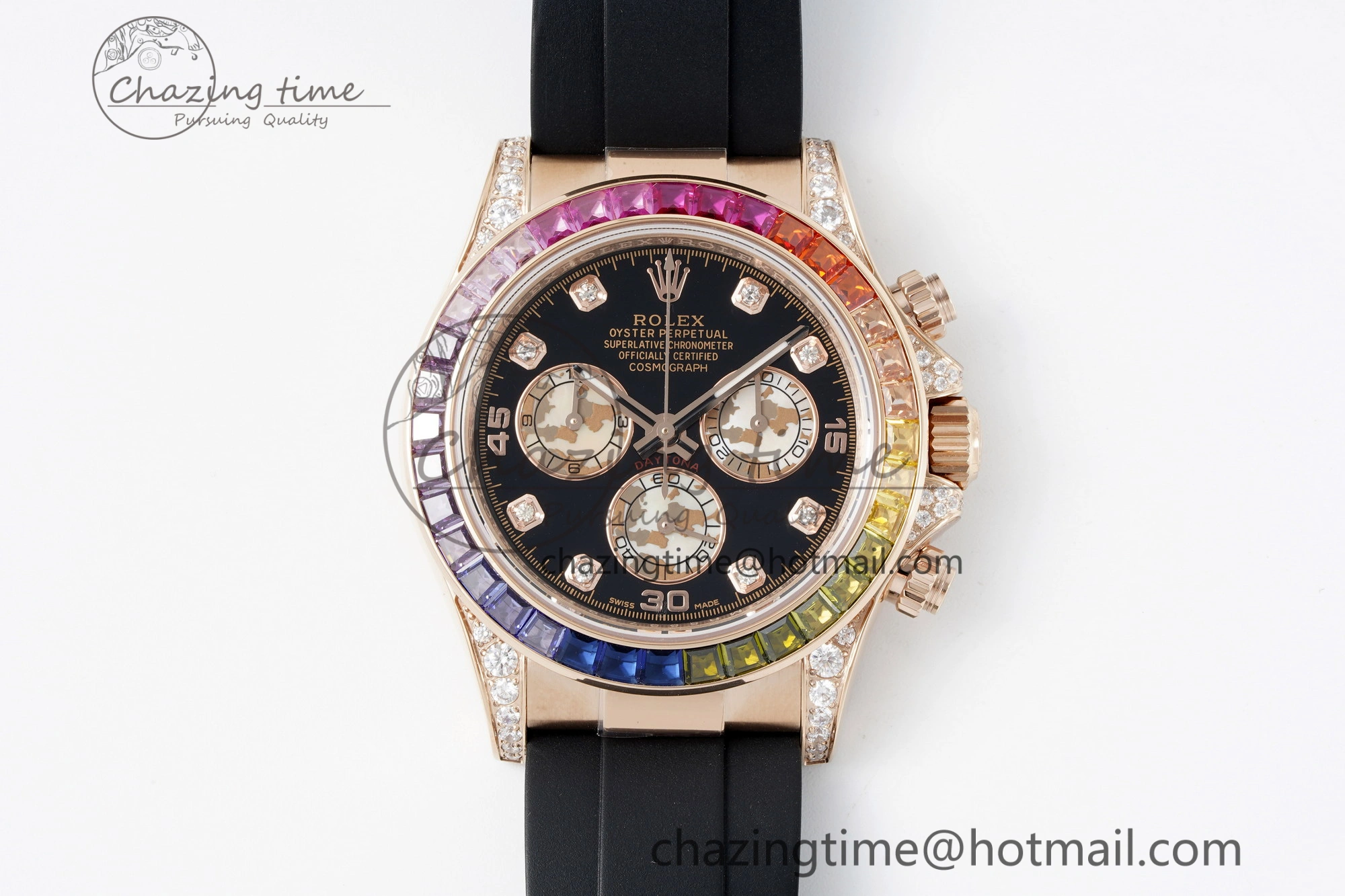Daytona RG Rainbow Diamonds Bezel JVSF 1:1 Best Edition 904L Steel White Panda Dial on Oysterflex Strap A7750
