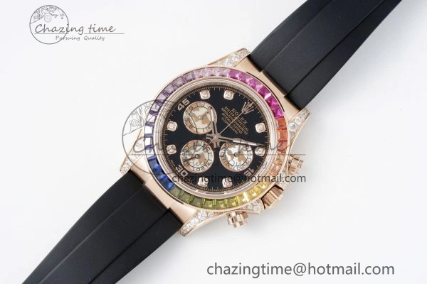 Daytona RG Rainbow Diamonds Bezel JVSF 1:1 Best Edition 904L Steel White Panda Dial on Oysterflex Strap A7750
