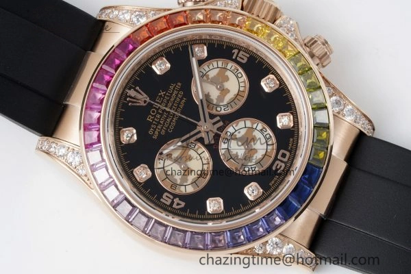 Daytona RG Rainbow Diamonds Bezel JVSF 1:1 Best Edition 904L Steel White Panda Dial on Oysterflex Strap A7750
