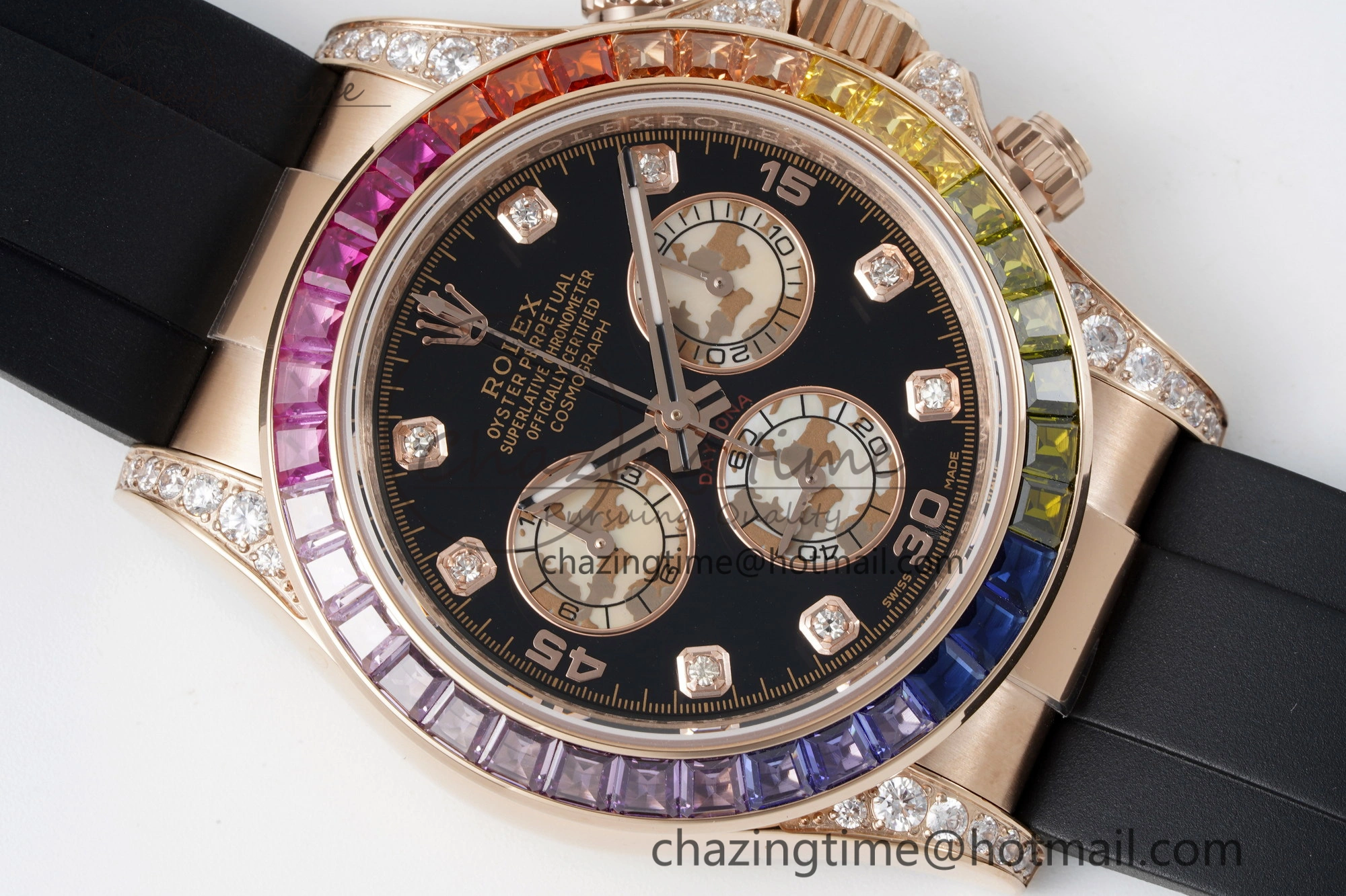 Daytona RG Rainbow Diamonds Bezel JVSF 1:1 Best Edition 904L Steel White Panda Dial on Oysterflex Strap A7750