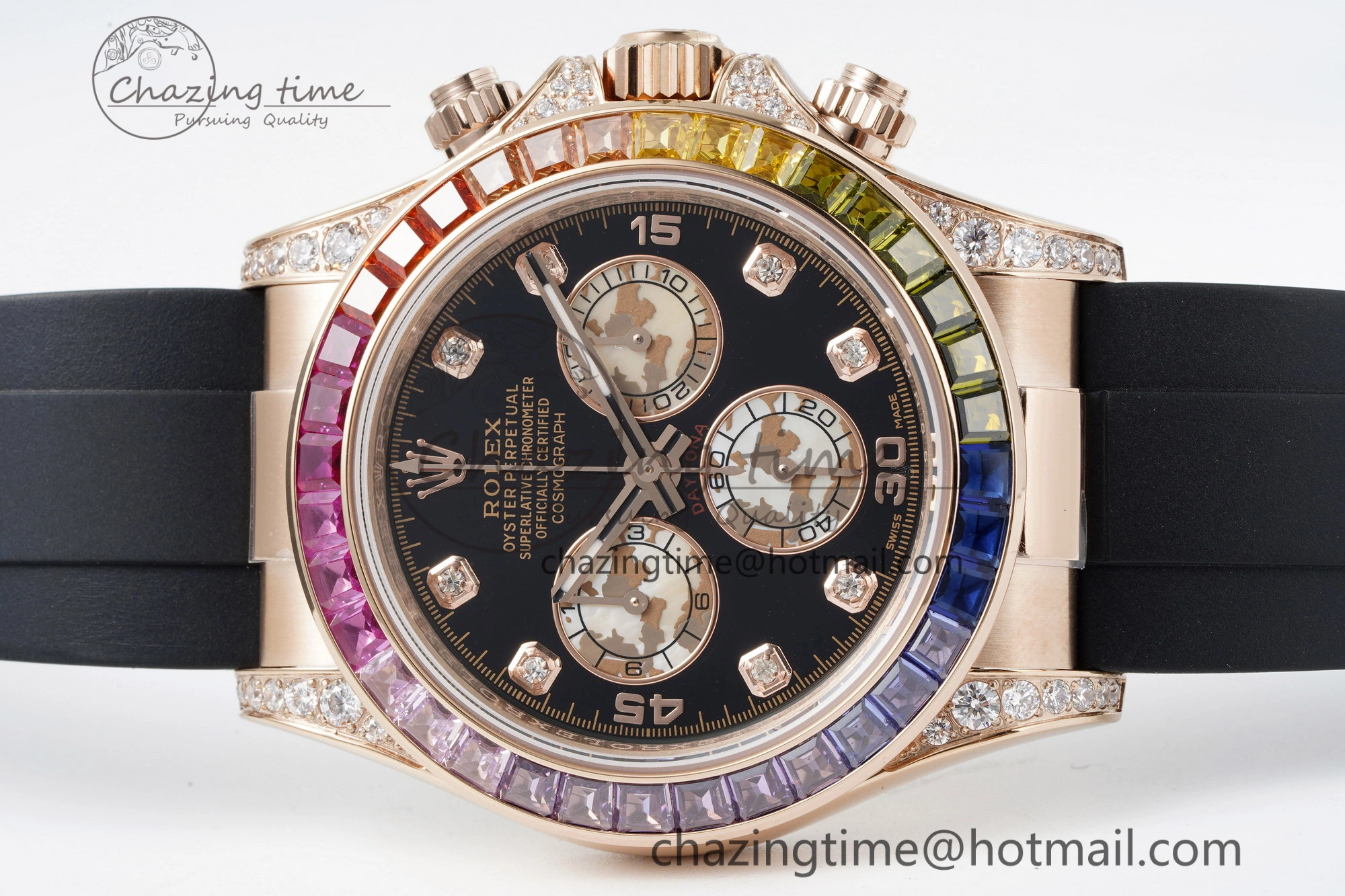 Daytona RG Rainbow Diamonds Bezel JVSF 1:1 Best Edition 904L Steel White Panda Dial on Oysterflex Strap A7750