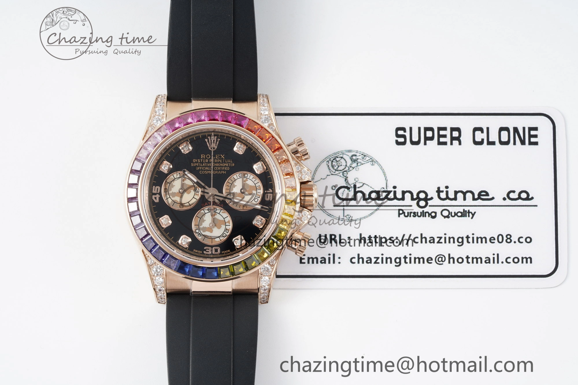 Daytona RG Rainbow Diamonds Bezel JVSF 1:1 Best Edition 904L Steel White Panda Dial on Oysterflex Strap A7750