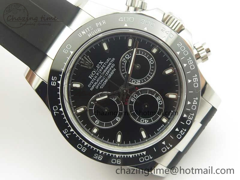 Daytona SS BP Maker Best Version Black Dial On Rubber Strap A7750@6 To 4130