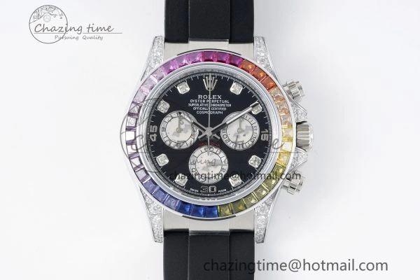 Daytona SS Rainbow Diamonds Bezel JVSF 1:1 Best Edition 904L Steel White Panda Dial on Oysterflex Strap A7750
