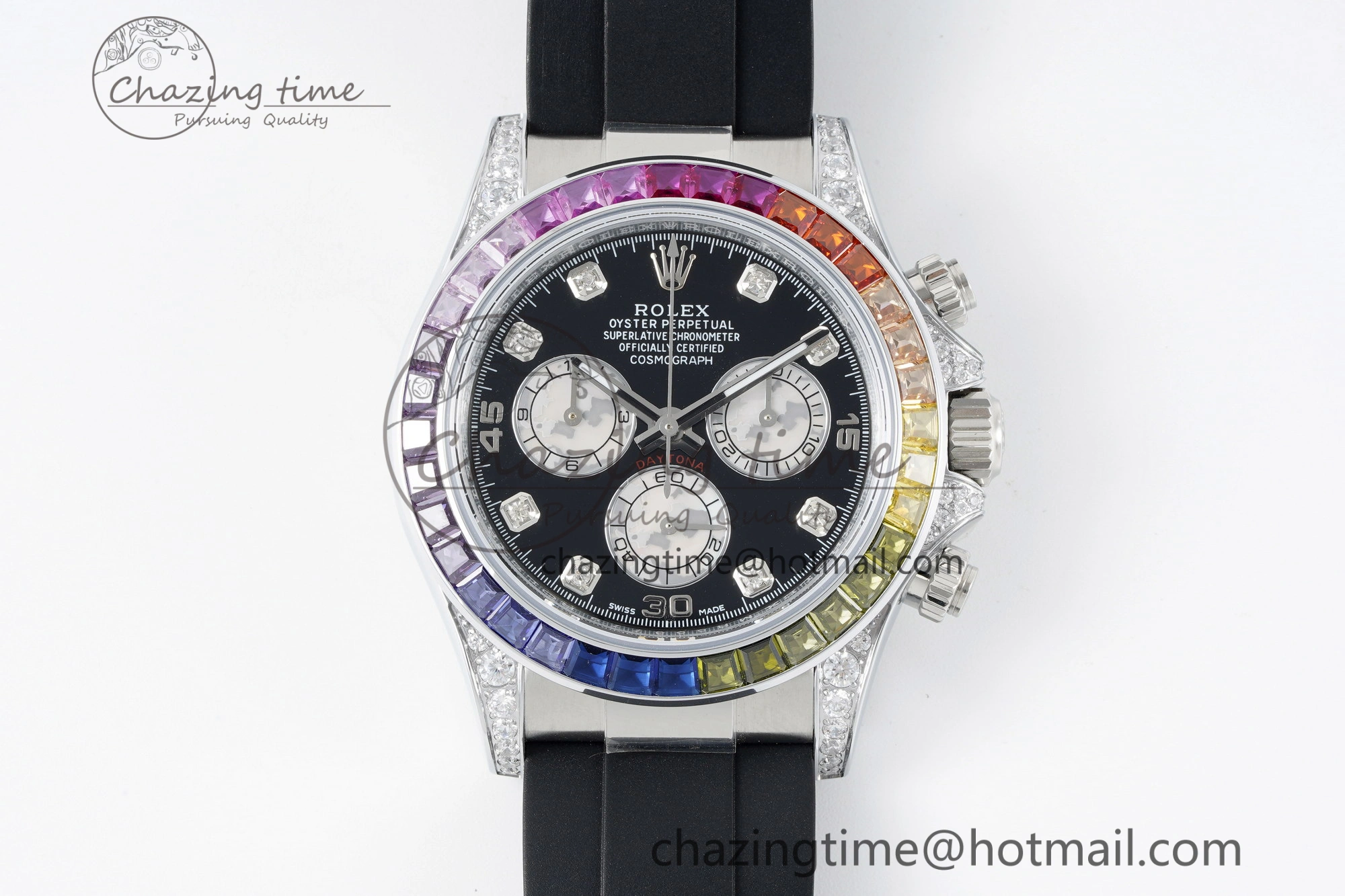 Daytona SS Rainbow Diamonds Bezel JVSF 1:1 Best Edition 904L Steel White Panda Dial on Oysterflex Strap A7750