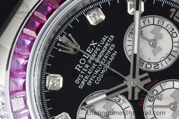 Daytona SS Rainbow Diamonds Bezel JVSF 1:1 Best Edition 904L Steel White Panda Dial on Oysterflex Strap A7750