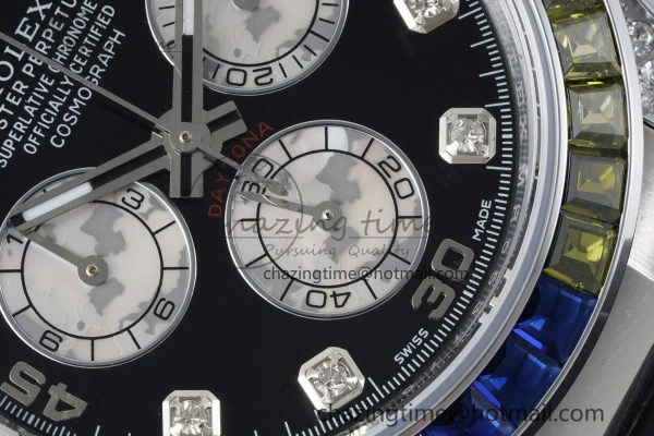 Daytona SS Rainbow Diamonds Bezel JVSF 1:1 Best Edition 904L Steel White Panda Dial on Oysterflex Strap A7750