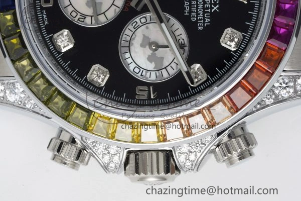 Daytona SS Rainbow Diamonds Bezel JVSF 1:1 Best Edition 904L Steel White Panda Dial on Oysterflex Strap A7750