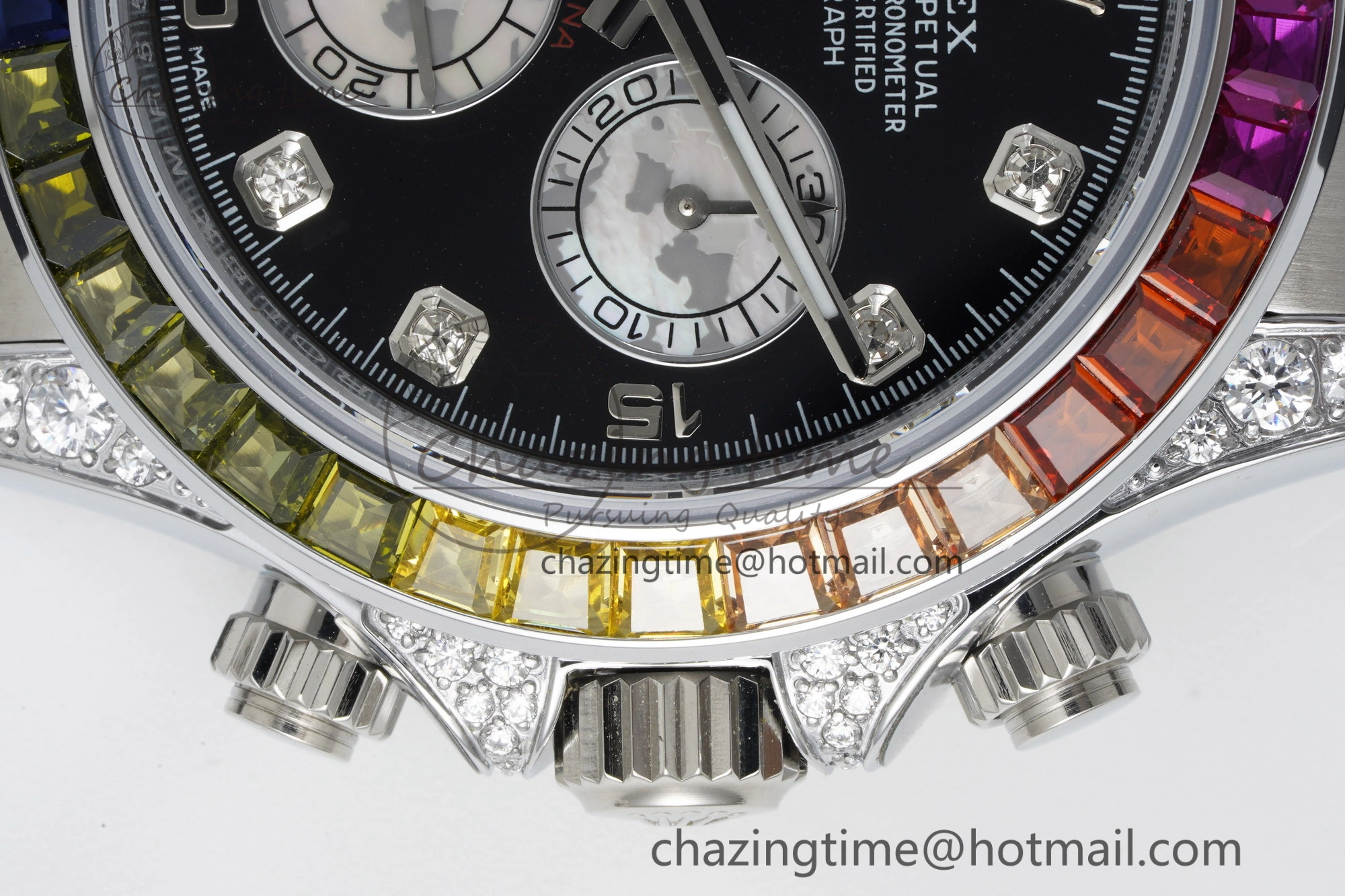 Daytona SS Rainbow Diamonds Bezel JVSF 1:1 Best Edition 904L Steel White Panda Dial on Oysterflex Strap A7750