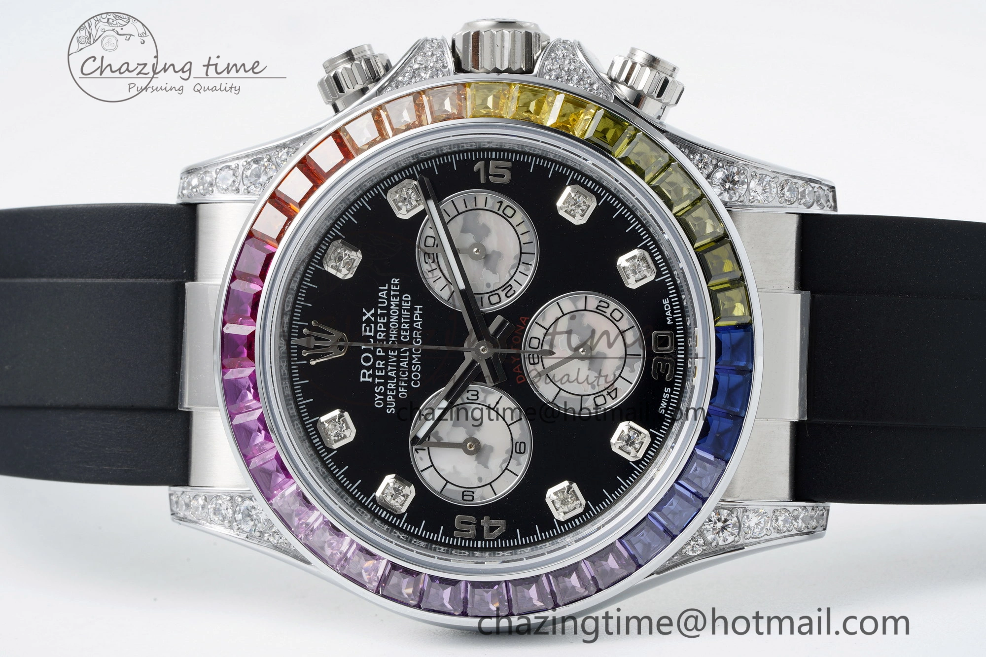 Daytona SS Rainbow Diamonds Bezel JVSF 1:1 Best Edition 904L Steel White Panda Dial on Oysterflex Strap A7750