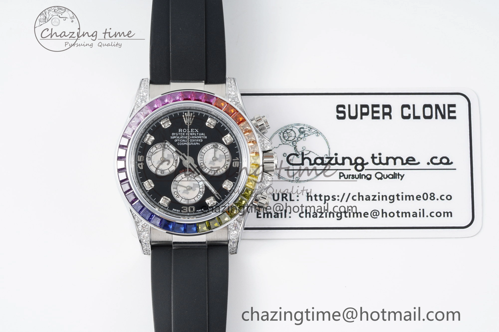 Daytona SS Rainbow Diamonds Bezel JVSF 1:1 Best Edition 904L Steel White Panda Dial on Oysterflex Strap A7750