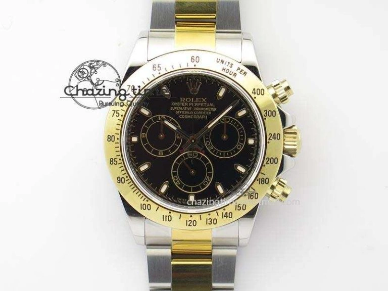Daytona SS YG 116523 JF Best Edition Black Dial On SS YG Bracelet A7750