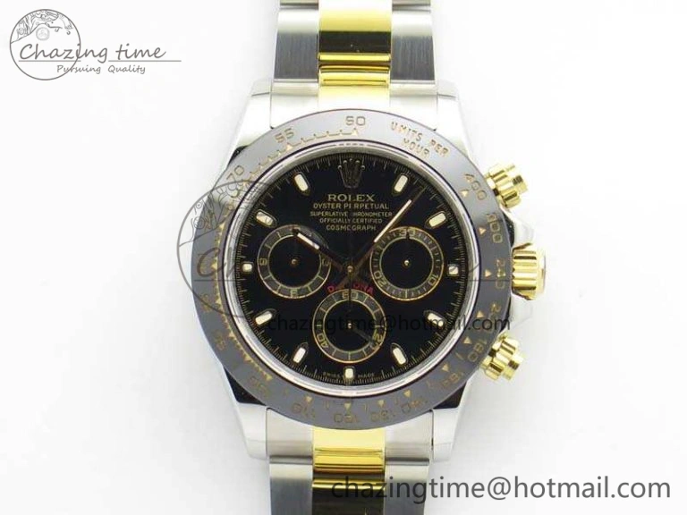 Daytona SS YG Ceramic Bezel JH Best Edition Black Dial On SS YG Bracelet A7750