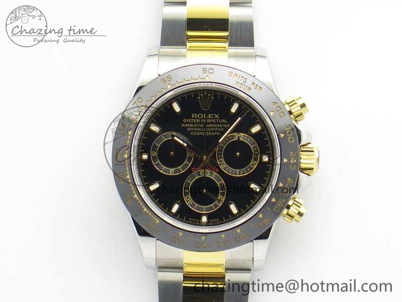 Daytona SS YG Ceramic Bezel JH Best Edition Black Dial On SS YG Bracelet A7750