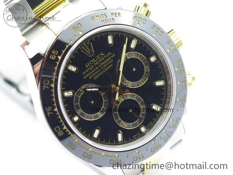 Daytona SS YG Ceramic Bezel JH Best Edition Black Dial On SS YG Bracelet A7750