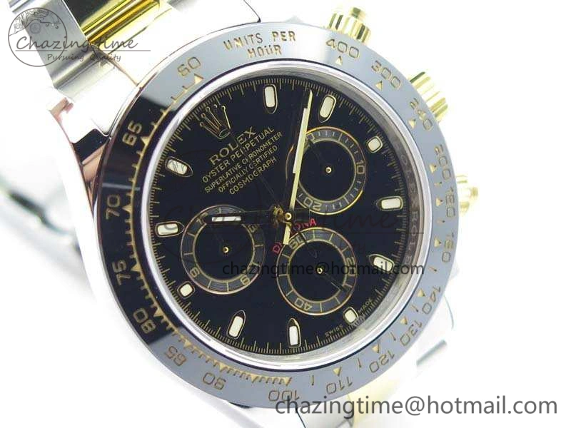 Daytona SS YG Ceramic Bezel JH Best Edition Black Dial On SS YG Bracelet A7750