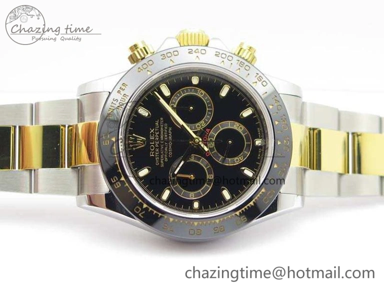 Daytona SS YG Ceramic Bezel JH Best Edition Black Dial On SS YG Bracelet A7750