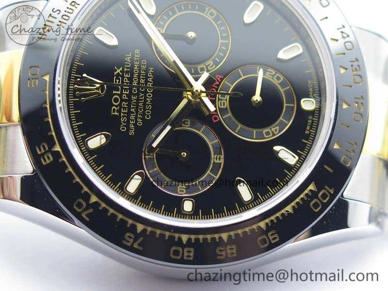 Daytona SS YG Ceramic Bezel JH Best Edition Black Dial On SS YG Bracelet A7750