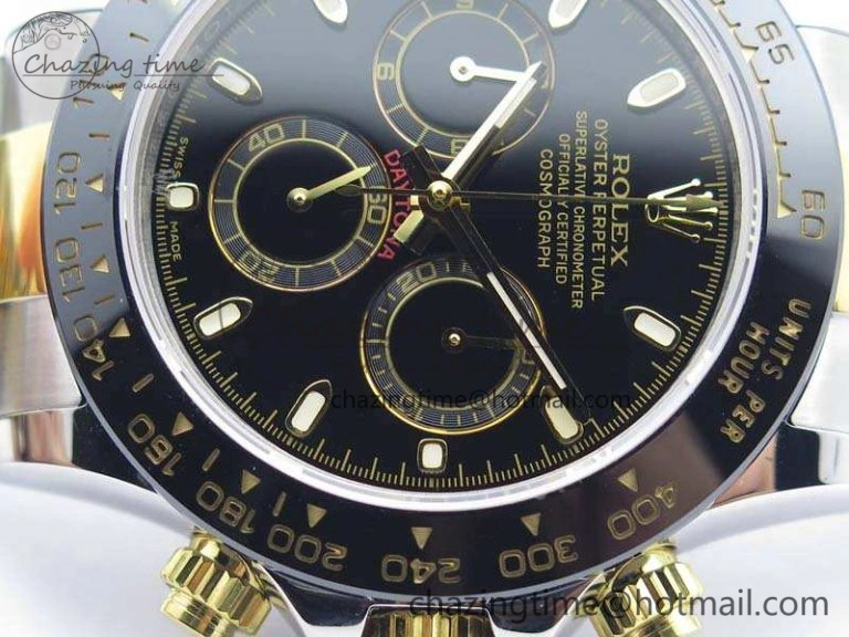 Daytona SS YG Ceramic Bezel JH Best Edition Black Dial On SS YG Bracelet A7750