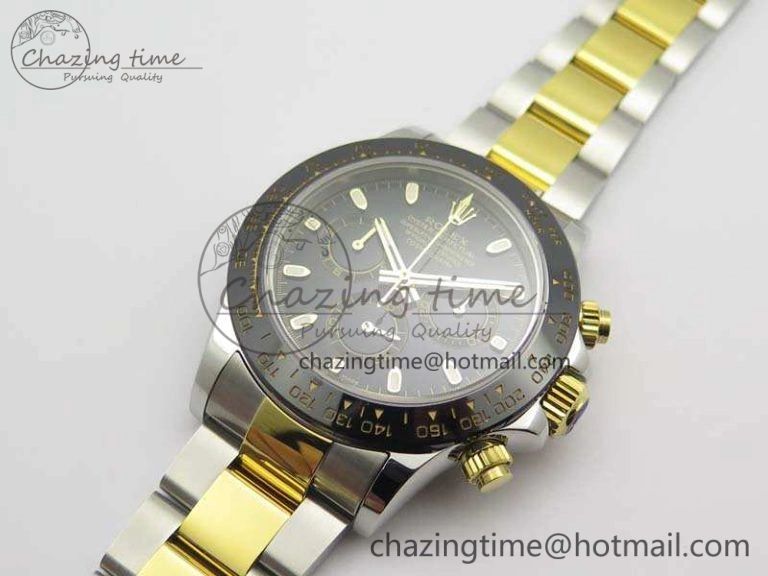 Daytona SS YG Ceramic Bezel JH Best Edition Black Dial On SS YG Bracelet A7750