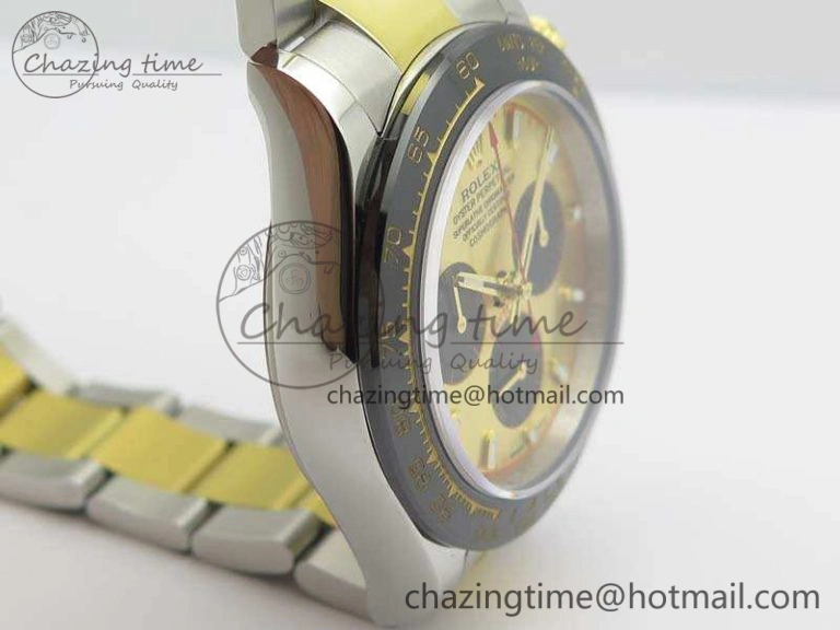 Daytona SS YG Ceramic Bezel JH Best Edition Gold Dial On SS YG Bracelet A7750
